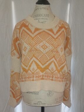 EARTHBOUND Cream & Orange Geometric Crewneck Sweater